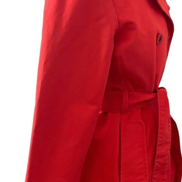 LL Bean Trench Jacket Double Breasted Peacoat Red Belted 100% Cotton MEDIUM - Picture 7 of 14